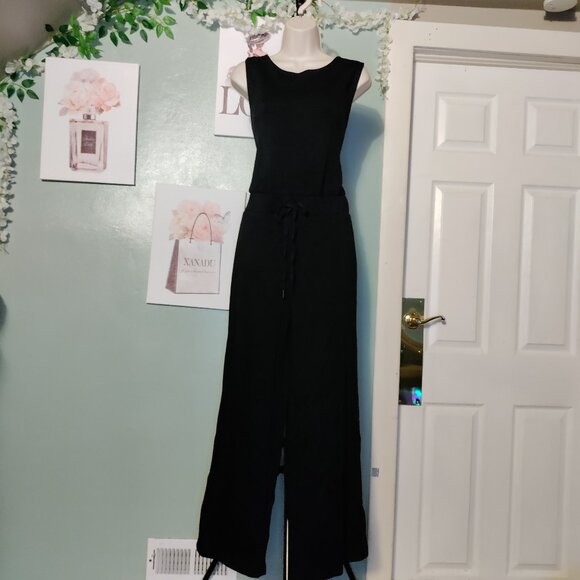 Jumpsuit Casual Wide Leg Long Pant, Crewneck Sleeveless Tie Belt with Pockets - Picture 2 of 10